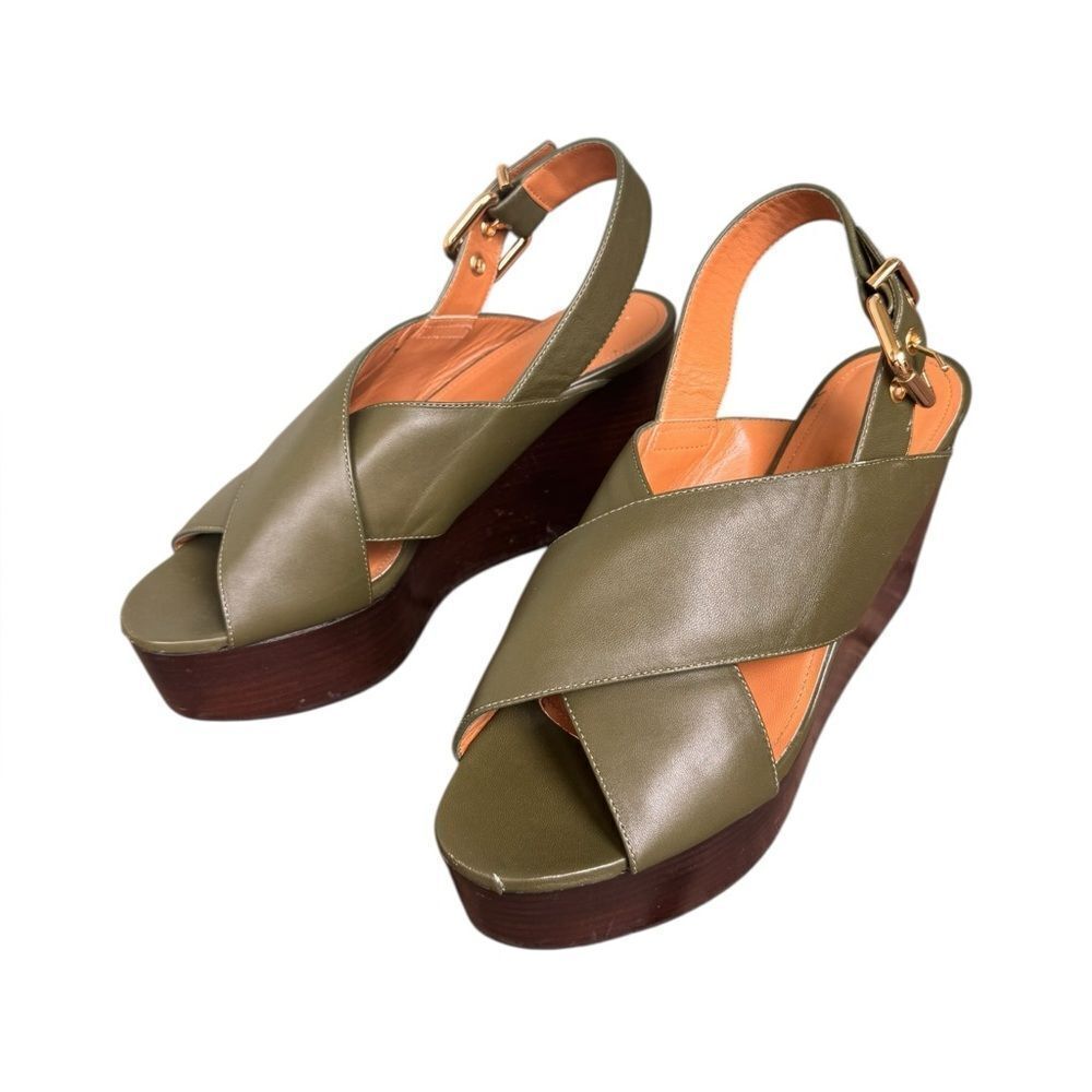 Marni Green Leather Crisscross Wedges Platform With Buckle Sandal Size 39 - Picture 7 of 16
